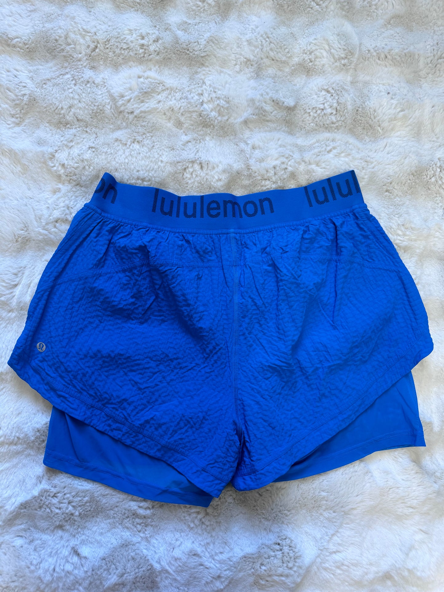 Logo waistband high rise shorts poolside blue size 12