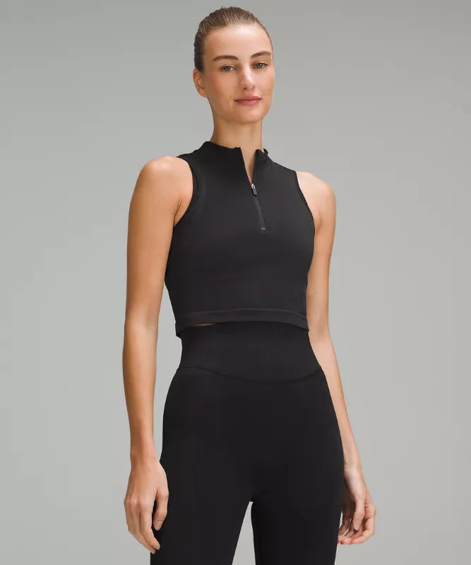 Seamless 1/2 Zip Train Tank Black