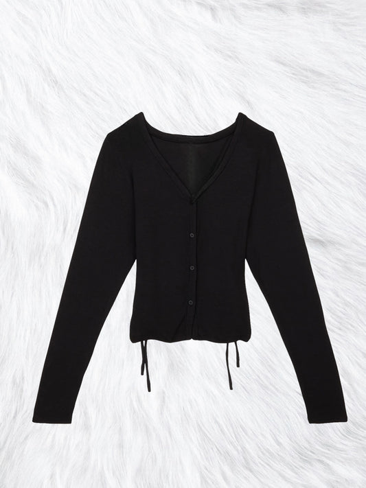 Side Cinch Ribbed Cardigan Black